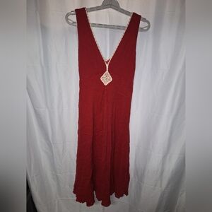 Jonathan Martin Deep Red 100% Cotton V-Neck Dress